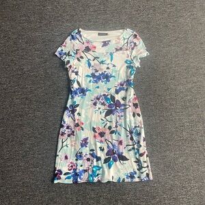 Ivanka Trump White, Cream, Pink, Blue, and Purple Sundress Short Sleeve Mini